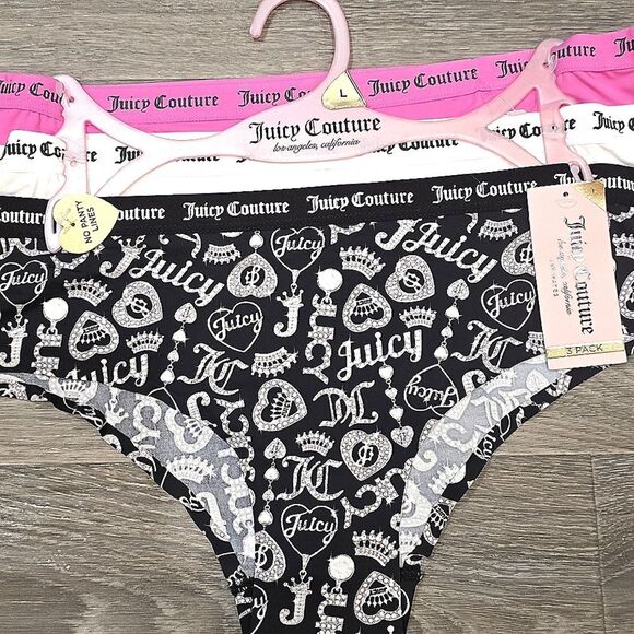 Juicy Couture Signature Logo Heart Crown Locket Key Hole Back 3-PK Hipsters - Picture 3 of 4